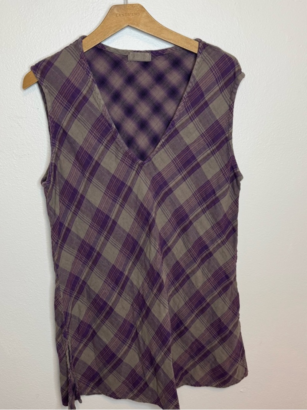 CP Shades Plaid Sleeveless V-Neck Tunic in Purple and Tan